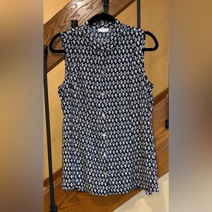 J Jill Blouse Sleeveless Button Front Blk-wht Geo Print SZ. Med